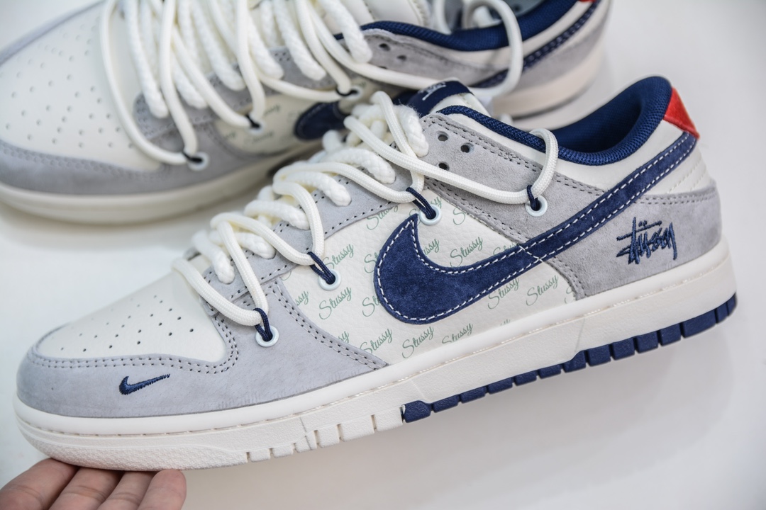 Nike SB Dunk Low X Stussy 斯图西联名-绑带米灰藏蓝勾 SJ2068-308