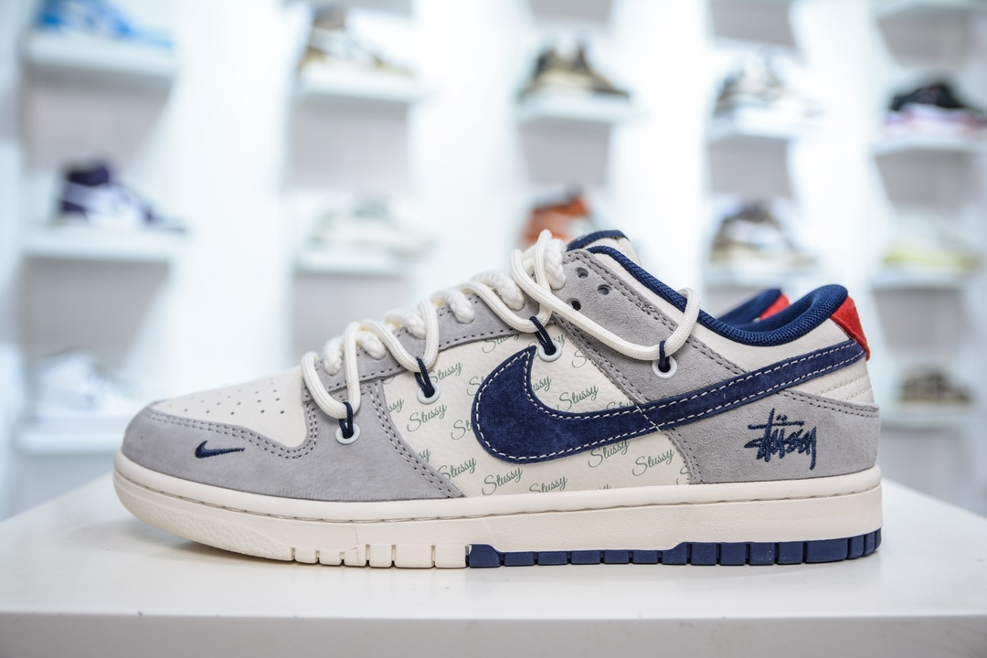 Nike SB Dunk Low X Stussy 斯图西联名-绑带米灰藏蓝勾 SJ2068-308