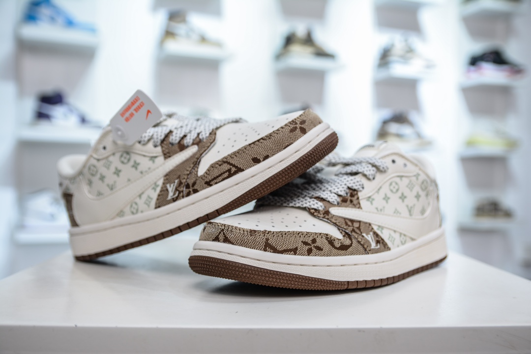 TS x Air Jordan 1 x Louis Vuitton LV联名-白褐印花 SJ2068-102