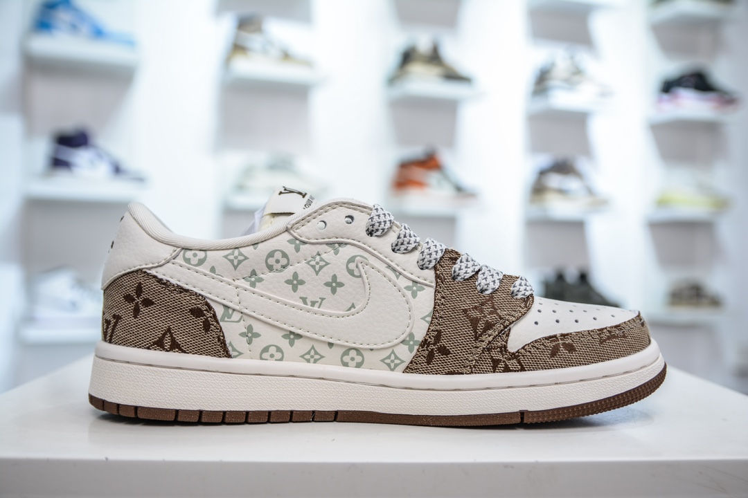 TS x Air Jordan 1 x Louis Vuitton LV联名-白褐印花 SJ2068-102