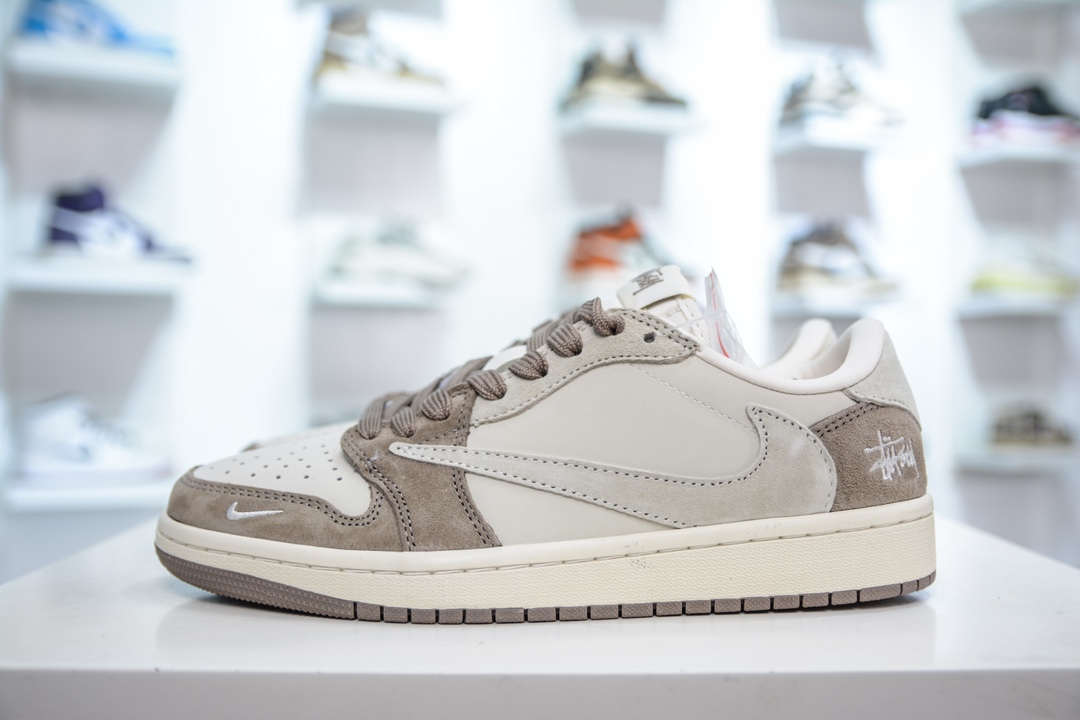 TS x Air Jordan AJ1 Low X Stussy 倒钩低帮联名斯图西定制配色 米白浅棕 JH6089-001