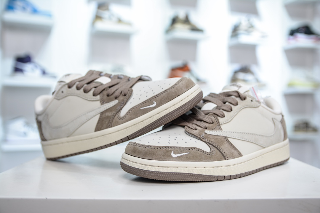 TS x Air Jordan AJ1 Low X Stussy 倒钩低帮联名斯图西定制配色 米白浅棕 JH6089-001
