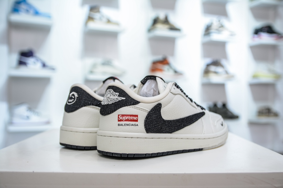 TS x Air Jordan x Supreme AJ1 Low 倒钩低帮联名Supreme 白黑 JH6088-704