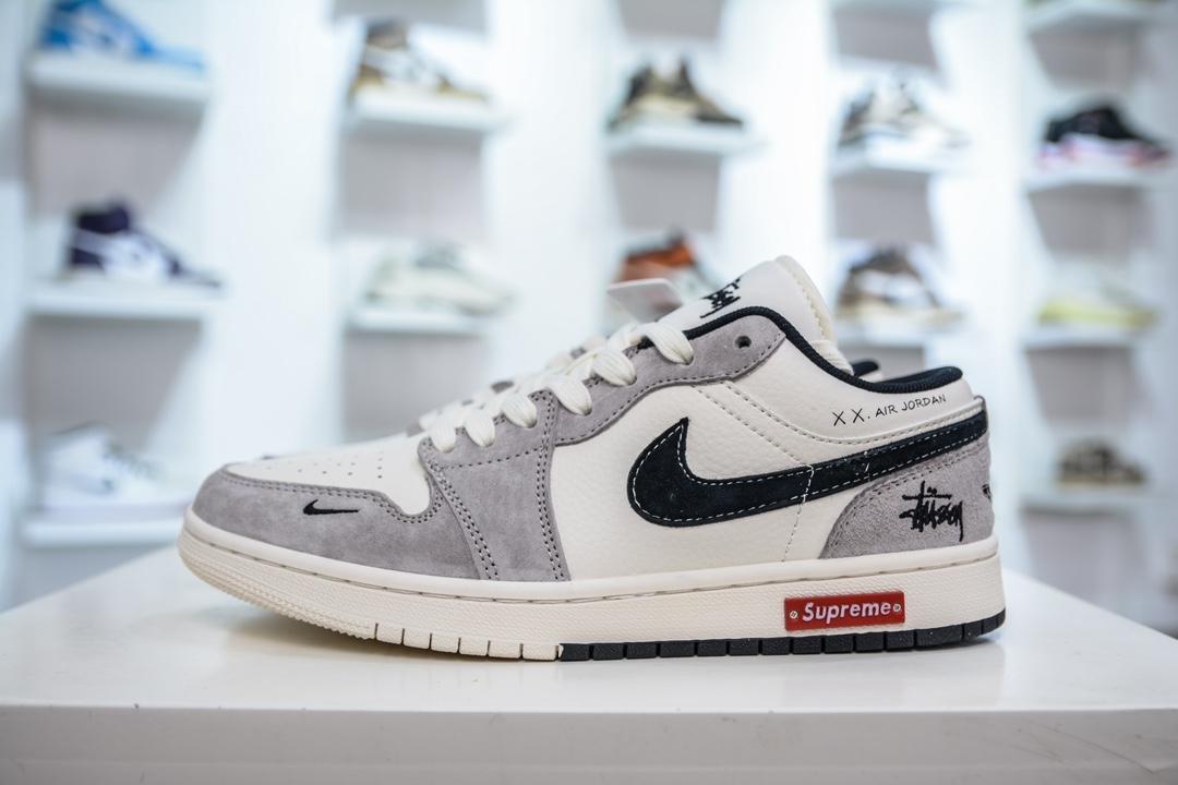 Air Jordan 1 Retro Low x Stussy x Supreme 斯图西联名-白灰黑勾 SJ9950-034