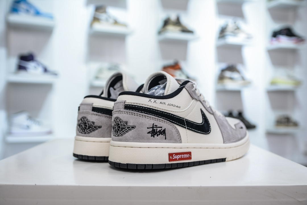 Air Jordan 1 Retro Low x Stussy x Supreme 斯图西联名-白灰黑勾 SJ9950-034