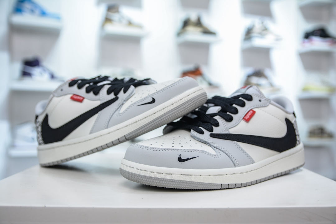 TS x Air Jordan AJ1 Low X Supreme 倒钩低帮 Supreme联名-白灰黑爆裂纹 JH6089-003