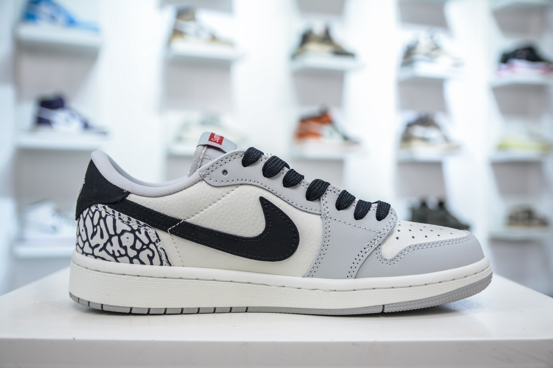 TS x Air Jordan AJ1 Low X Supreme 倒钩低帮 Supreme联名-白灰黑爆裂纹 JH6089-003