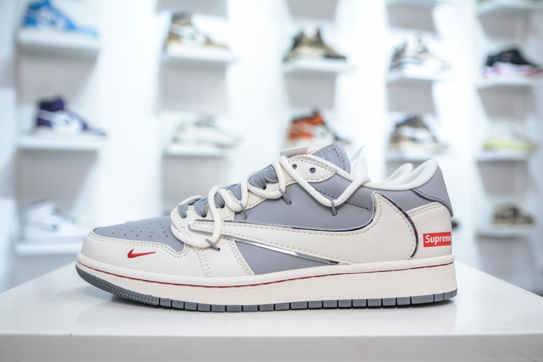 Travis Scott x Nike Air Jordan 1 Low x Supreme SUP联名-米白灰绑带 SJ0086-137