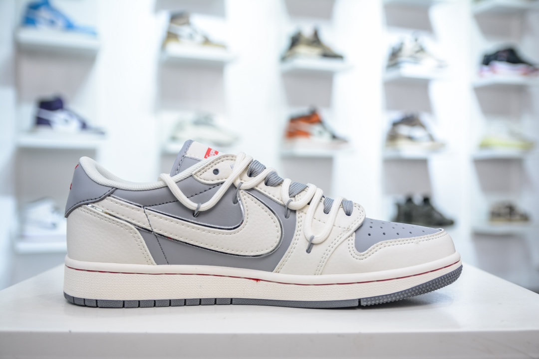 Travis Scott x Nike Air Jordan 1 Low x Supreme SUP联名-米白灰绑带 SJ0086-137