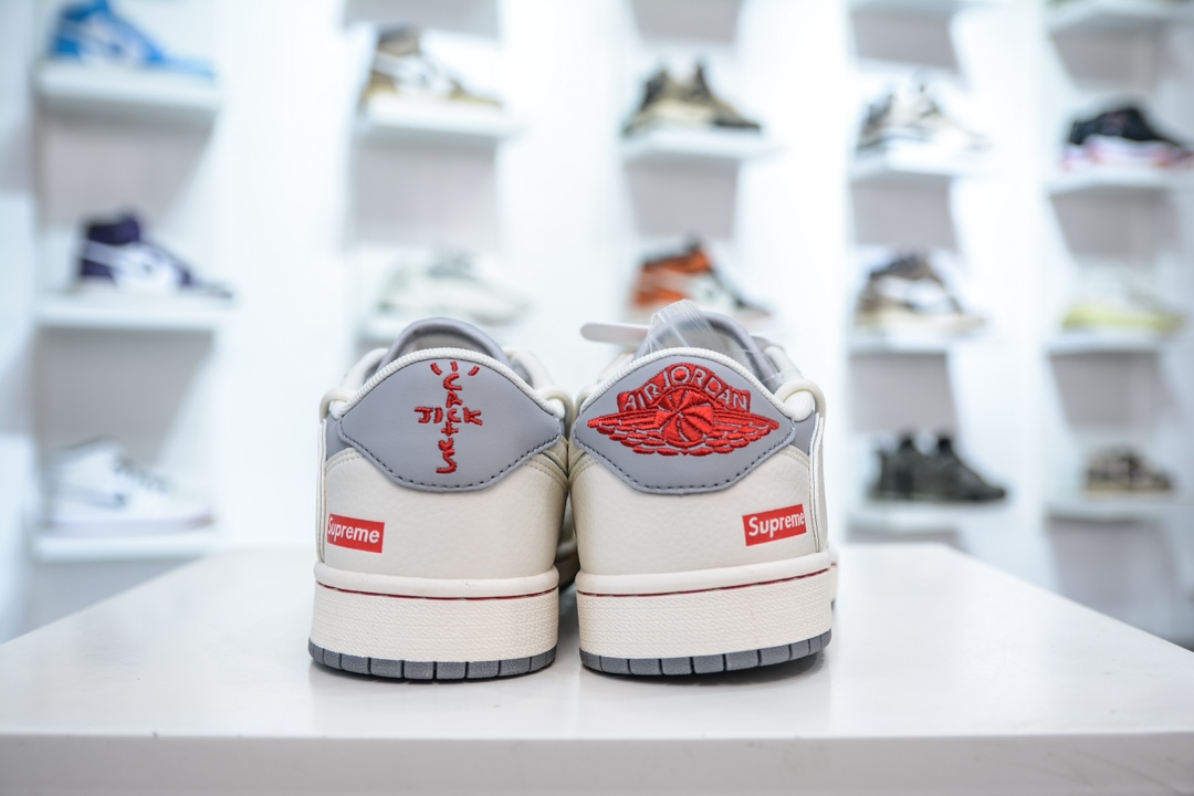 Travis Scott x Nike Air Jordan 1 Low x Supreme SUP联名-米白灰绑带 SJ0086-137