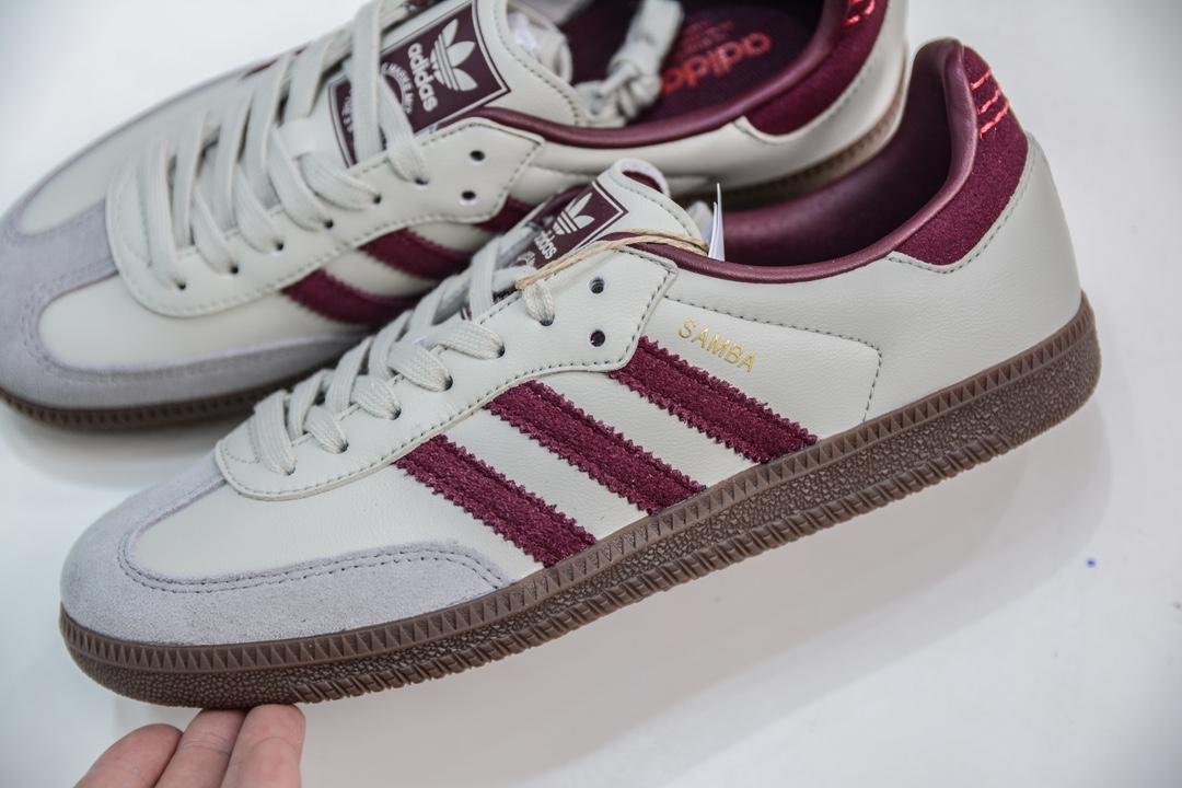 AY纯原 Adidas Originals Samba OG”Putty Grey Maroon”桑巴舞系列绅士德训足球风百搭低帮休闲运动板鞋 ID1482