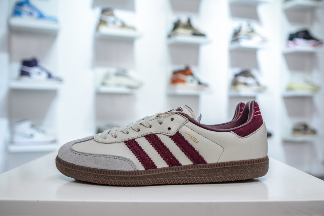 AY纯原 Adidas Originals Samba OG”Putty Grey Maroon”桑巴舞系列绅士德训足球风百搭低帮休闲运动板鞋 ID1482