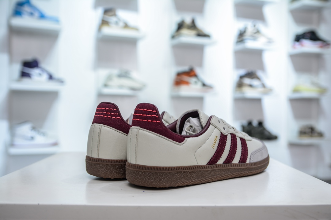 AY纯原 Adidas Originals Samba OG”Putty Grey Maroon”桑巴舞系列绅士德训足球风百搭低帮休闲运动板鞋 ID1482