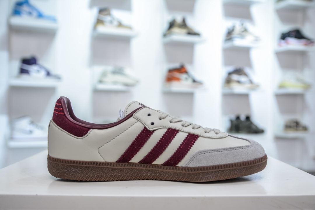 AY纯原 Adidas Originals Samba OG”Putty Grey Maroon”桑巴舞系列绅士德训足球风百搭低帮休闲运动板鞋 ID1482