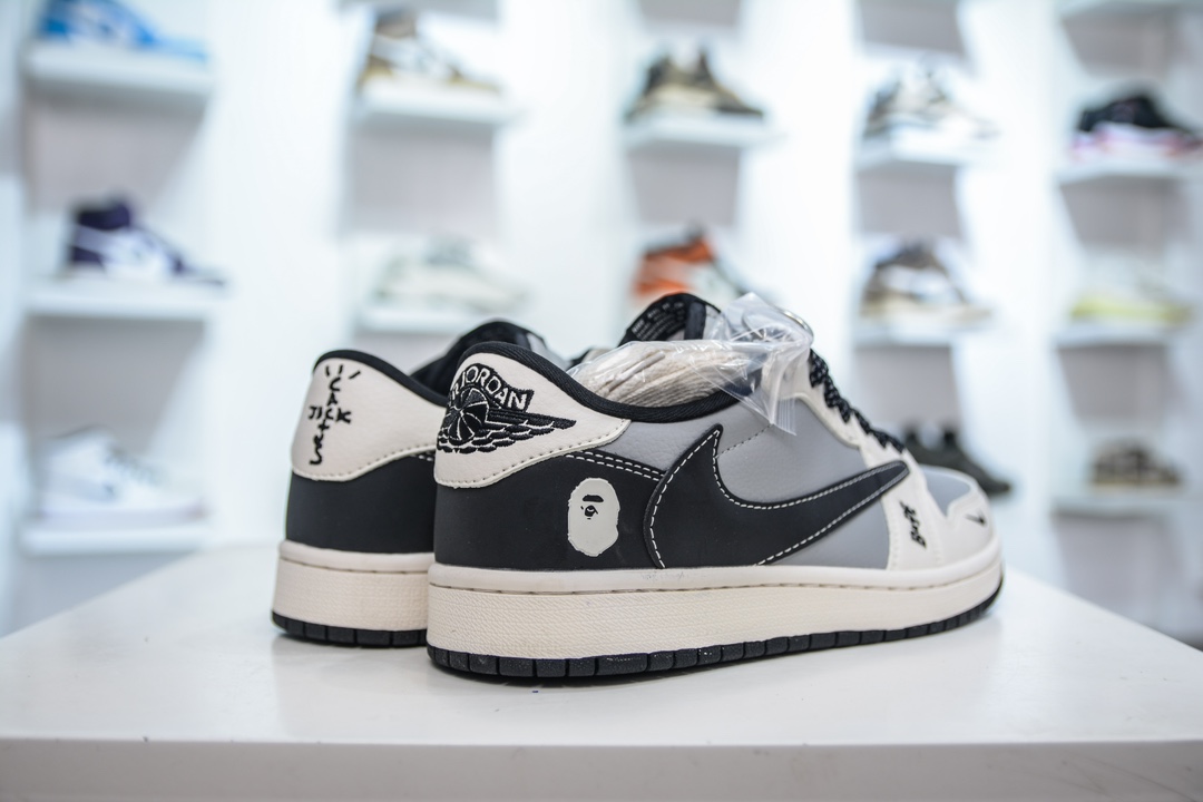 TS x Air Jordan AJ1 Low x Bape 猿人头联名-白灰黑勾 倒钩低帮联名定制配色 BB6511-626