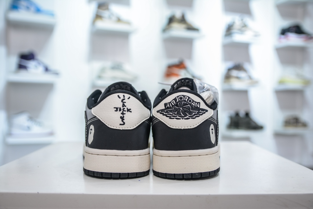 TS x Air Jordan AJ1 Low x Bape 猿人头联名-白灰黑勾 倒钩低帮联名定制配色 BB6511-626