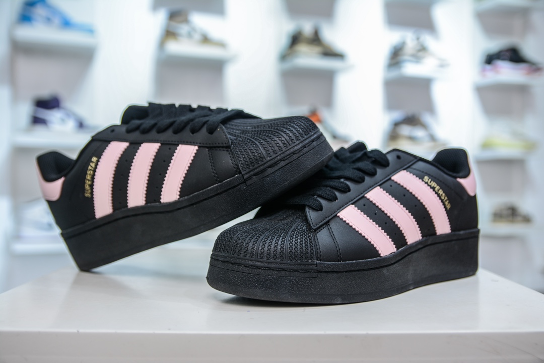 AD Originals Superstar 经典复古贝壳头厚底板鞋 黑粉  IG9777