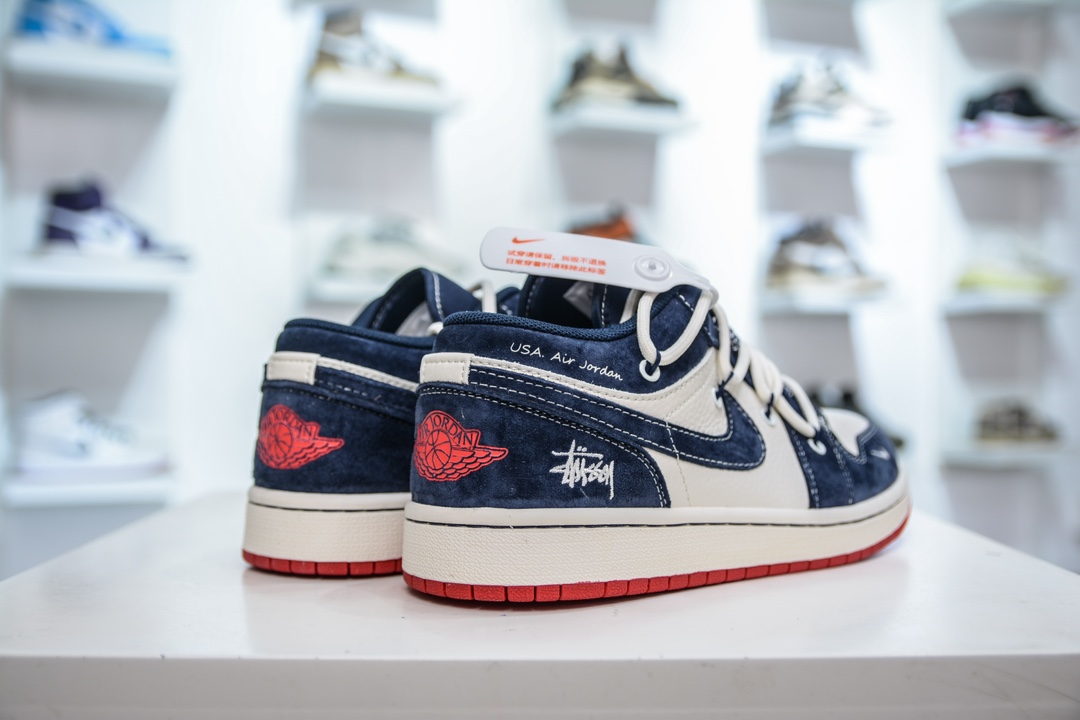 Air Jordan 1 Retro Low x Stussy 斯图西联名-白蓝红绑带  SJ9950-049