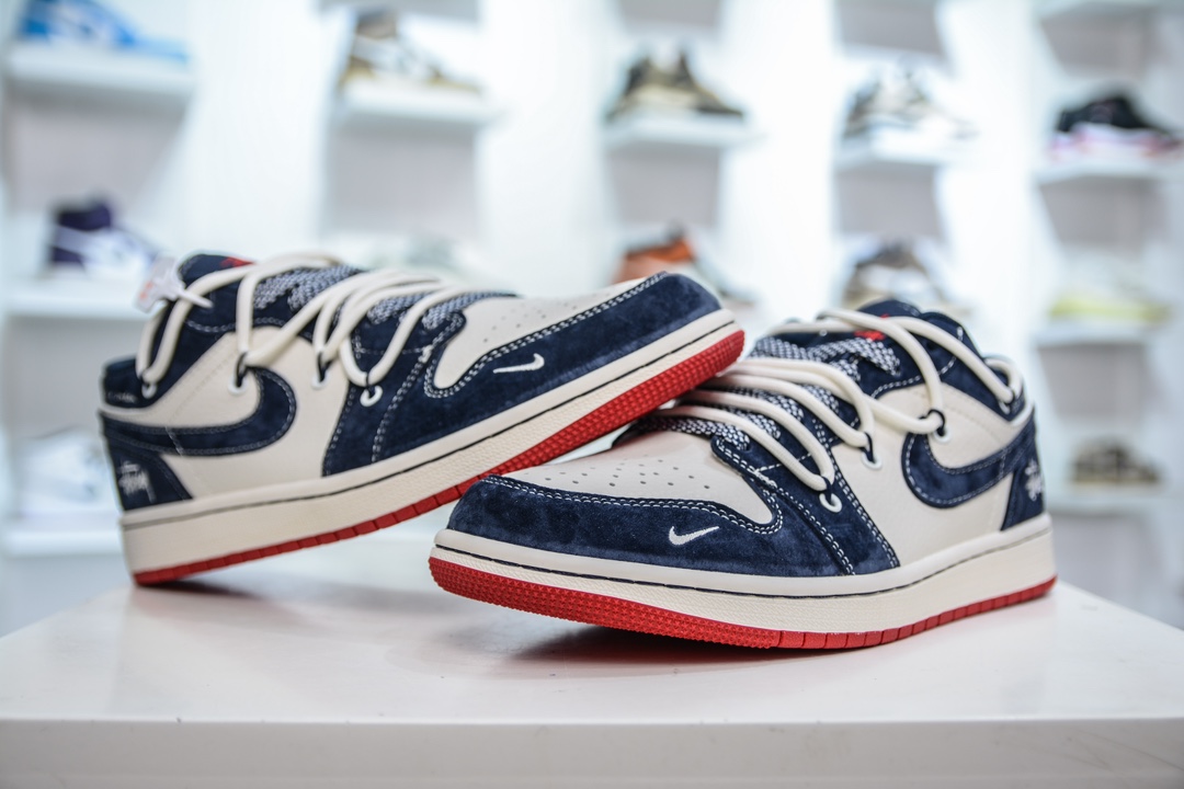 Air Jordan 1 Retro Low x Stussy 斯图西联名-白蓝红绑带  SJ9950-049