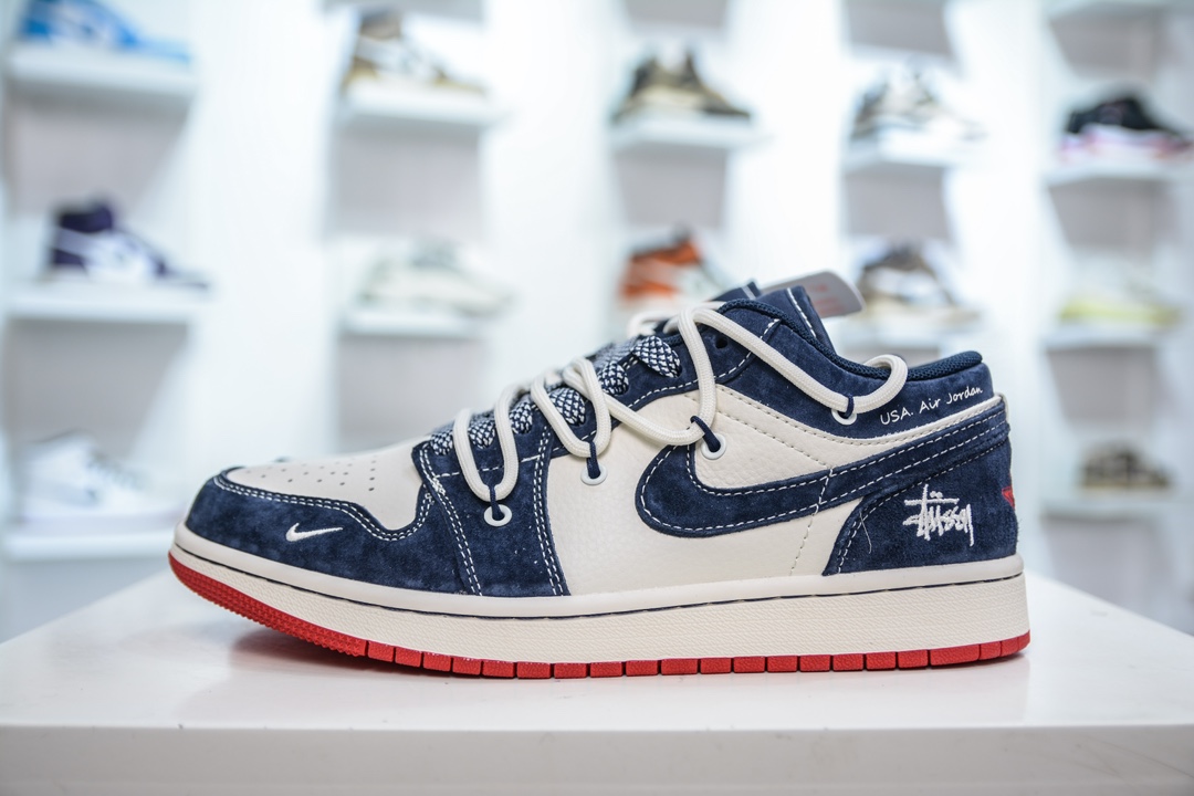 Air Jordan 1 Retro Low x Stussy 斯图西联名-白蓝红绑带  SJ9950-049