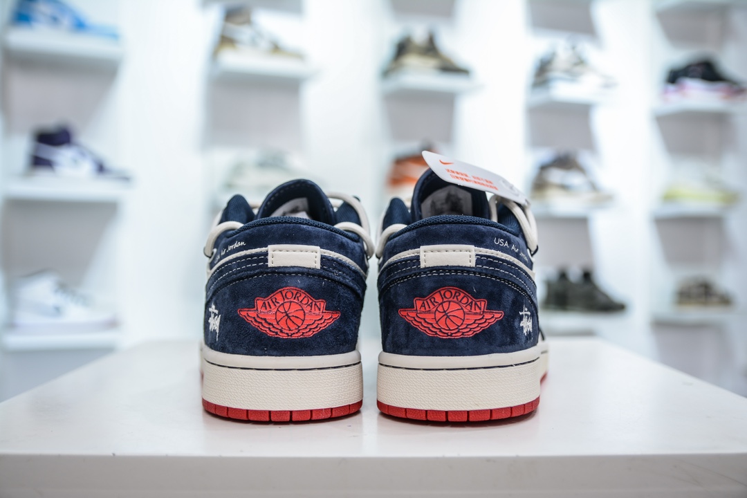 Air Jordan 1 Retro Low x Stussy 斯图西联名-白蓝红绑带  SJ9950-049