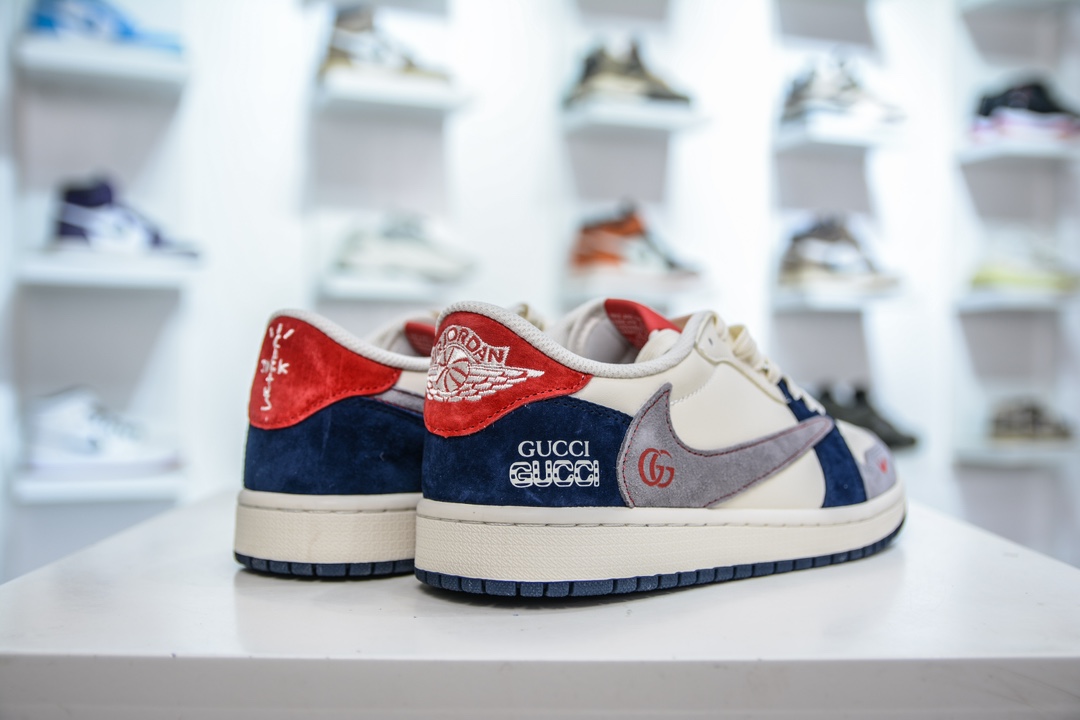 TS x Air Jordan AJ1 Low X Gucci 低帮联名古驰 灰深蓝红   DM7866-039