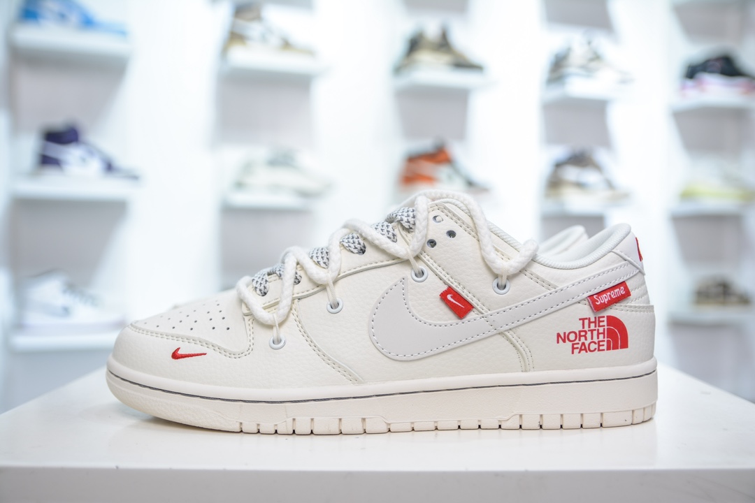 Nike SB Dunk Low x Supreme x The North Face 北面SUP联名-白红小钩绑带  YX5066-229