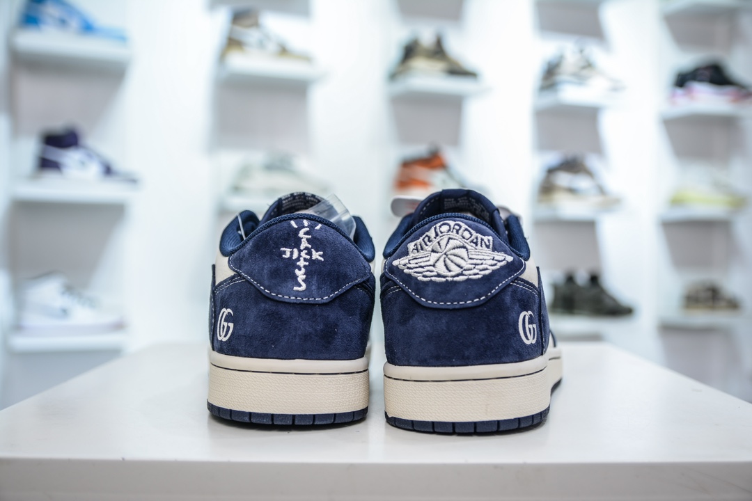 TS x Air Jordan AJ1 Low x GUCCI 古驰联名-米白深蓝 倒钩低帮联名定制配色  XS3086-006