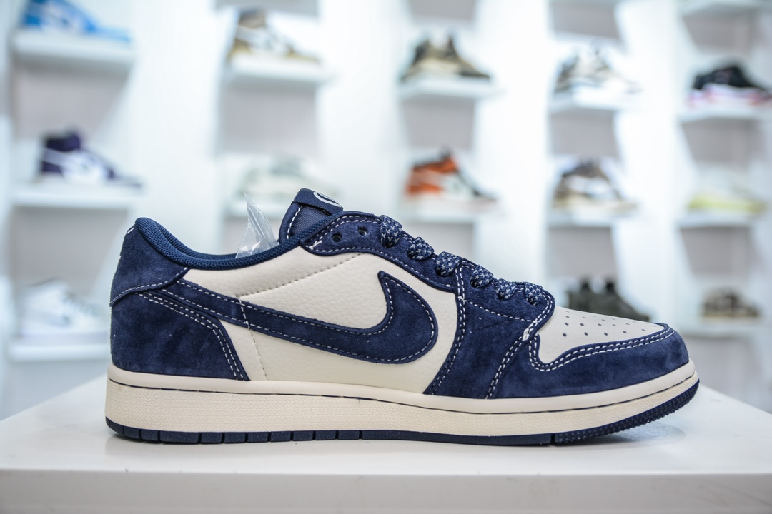 TS x Air Jordan AJ1 Low x GUCCI 古驰联名-米白深蓝 倒钩低帮联名定制配色  XS3086-006