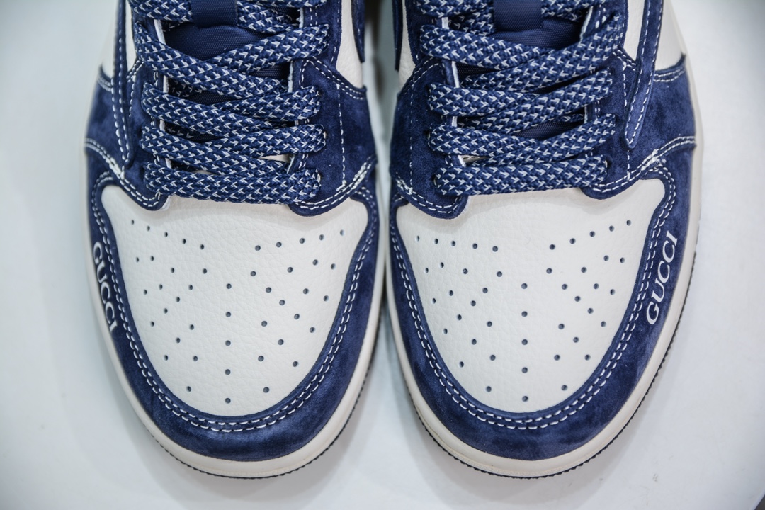 TS x Air Jordan AJ1 Low x GUCCI 古驰联名-米白深蓝 倒钩低帮联名定制配色  XS3086-006