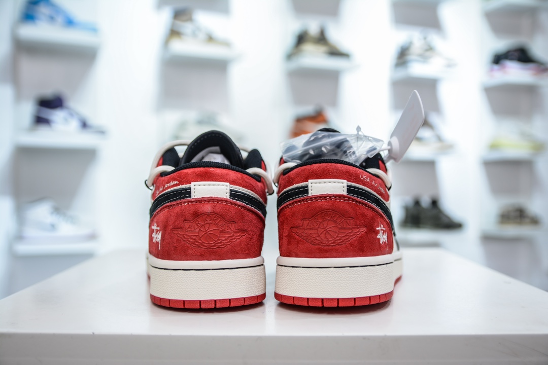 Air Jordan 1 Retro Low x Stussy 斯图西联名-白黑红绑带   SJ9950-048