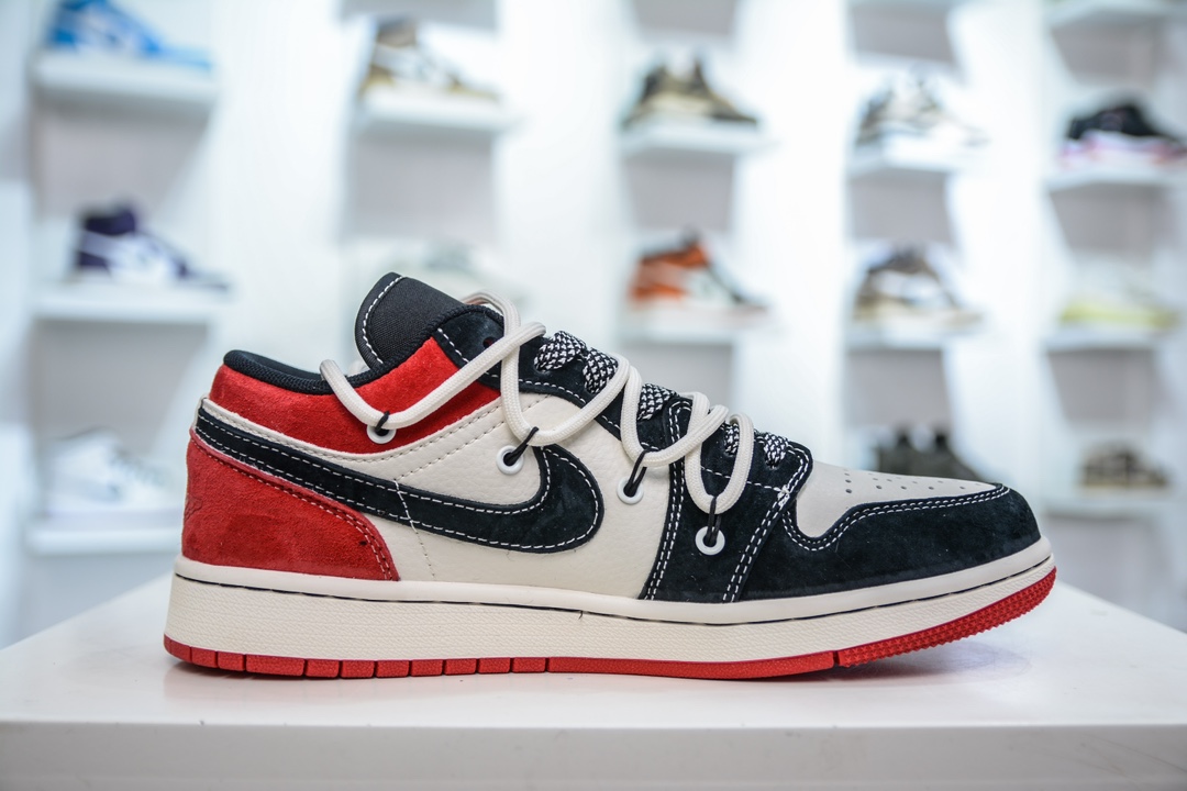 Air Jordan 1 Retro Low x Stussy 斯图西联名-白黑红绑带   SJ9950-048