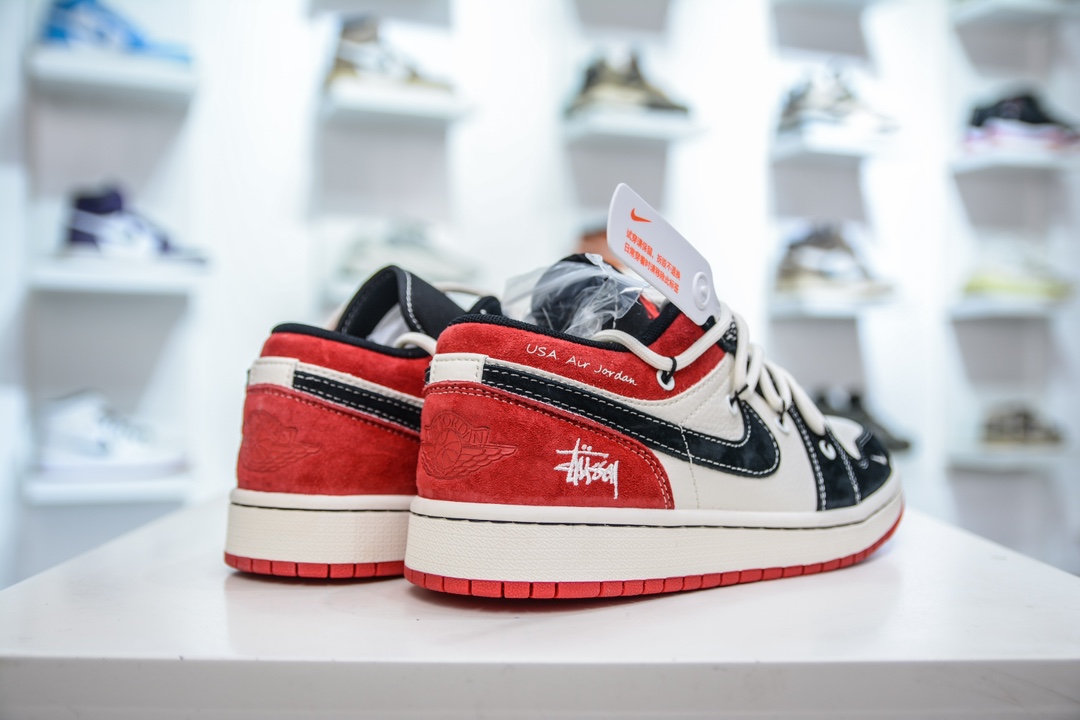 Air Jordan 1 Retro Low x Stussy 斯图西联名-白黑红绑带   SJ9950-048