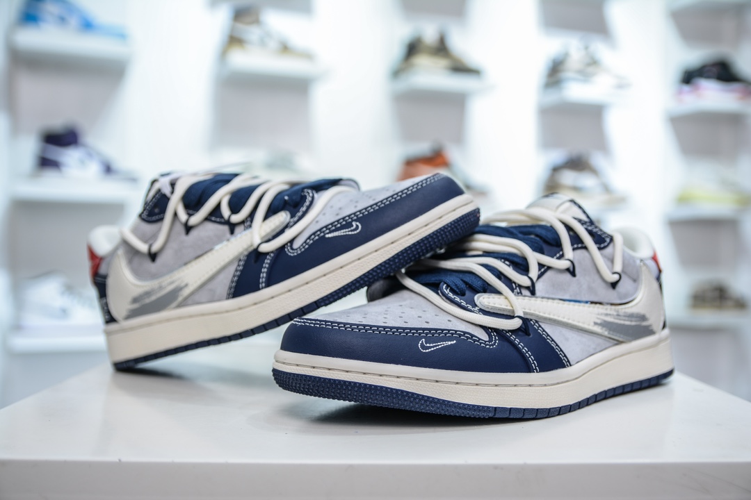 Travis Scott x Nike Air Jordan 1 Low 灰蓝白勾涂鸦  XS3186-203