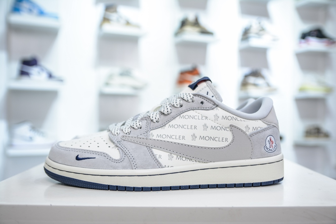 TS x Air Jordan AJ1 Low x x MONCLER 蒙口联名-白灰 倒钩低帮联名定制配色  AG3702-806