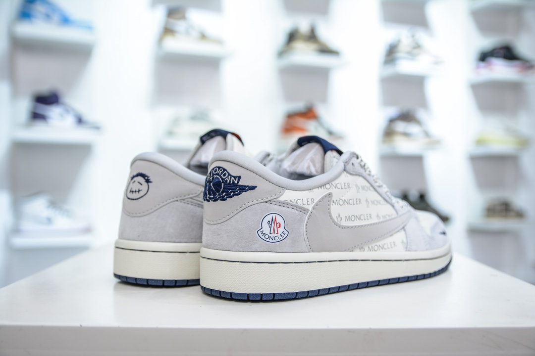 TS x Air Jordan AJ1 Low x x MONCLER 蒙口联名-白灰 倒钩低帮联名定制配色  AG3702-806