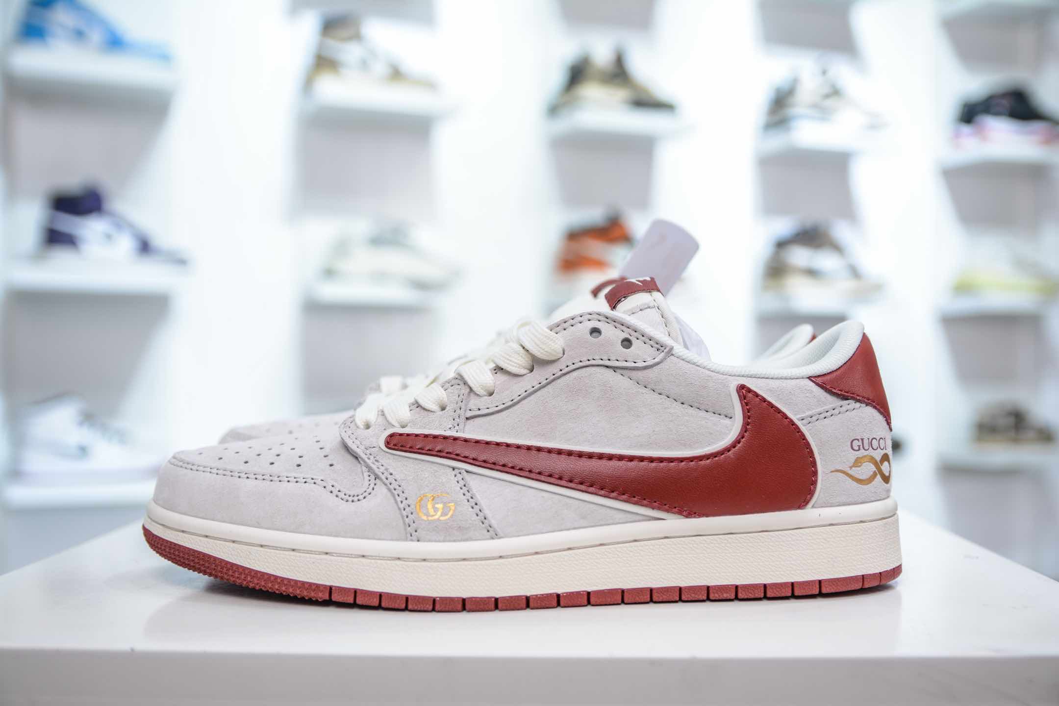 TS x Air Jordan AJ1 Low x GUCCI 倒钩低帮古驰联名-米白红   XZ6188-056