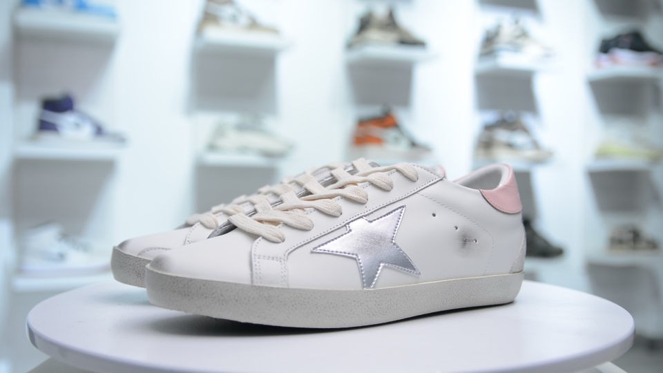 Golden Goose Women's Superstar Leather Sneakers White/Silver Star/Pink Tab