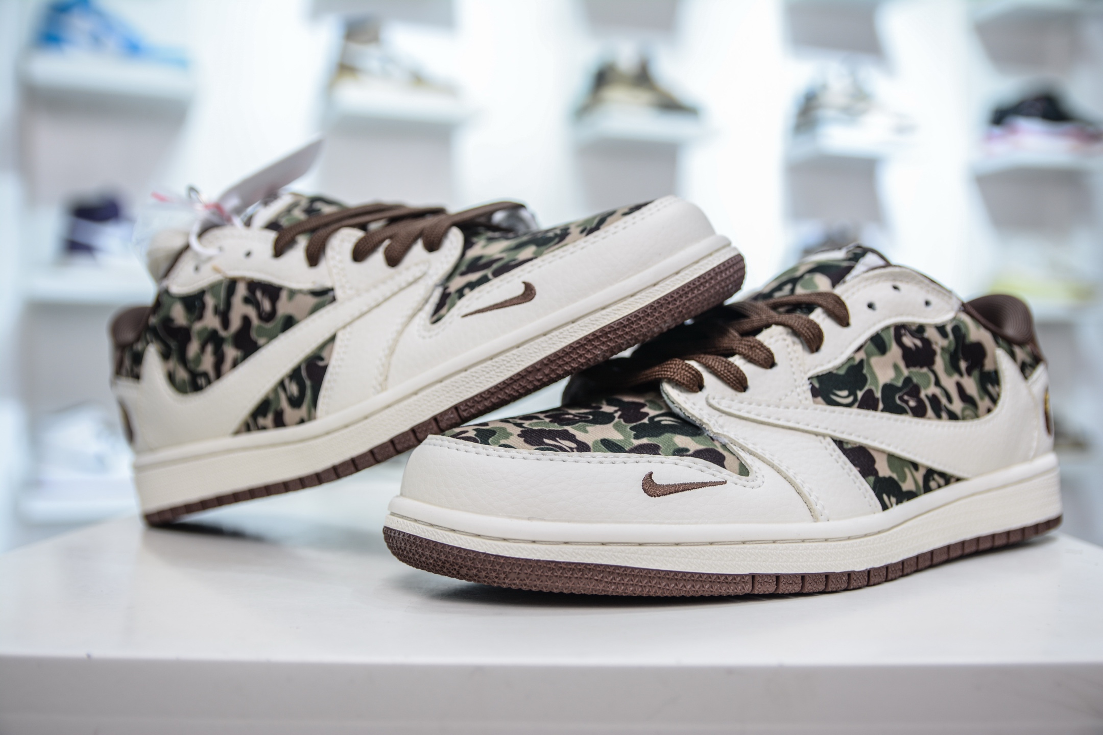 270  TS x Air Jordan AJ1 Low x Bape 猿人头联名-米棕迷彩 弹力鞋带   XS2024-019