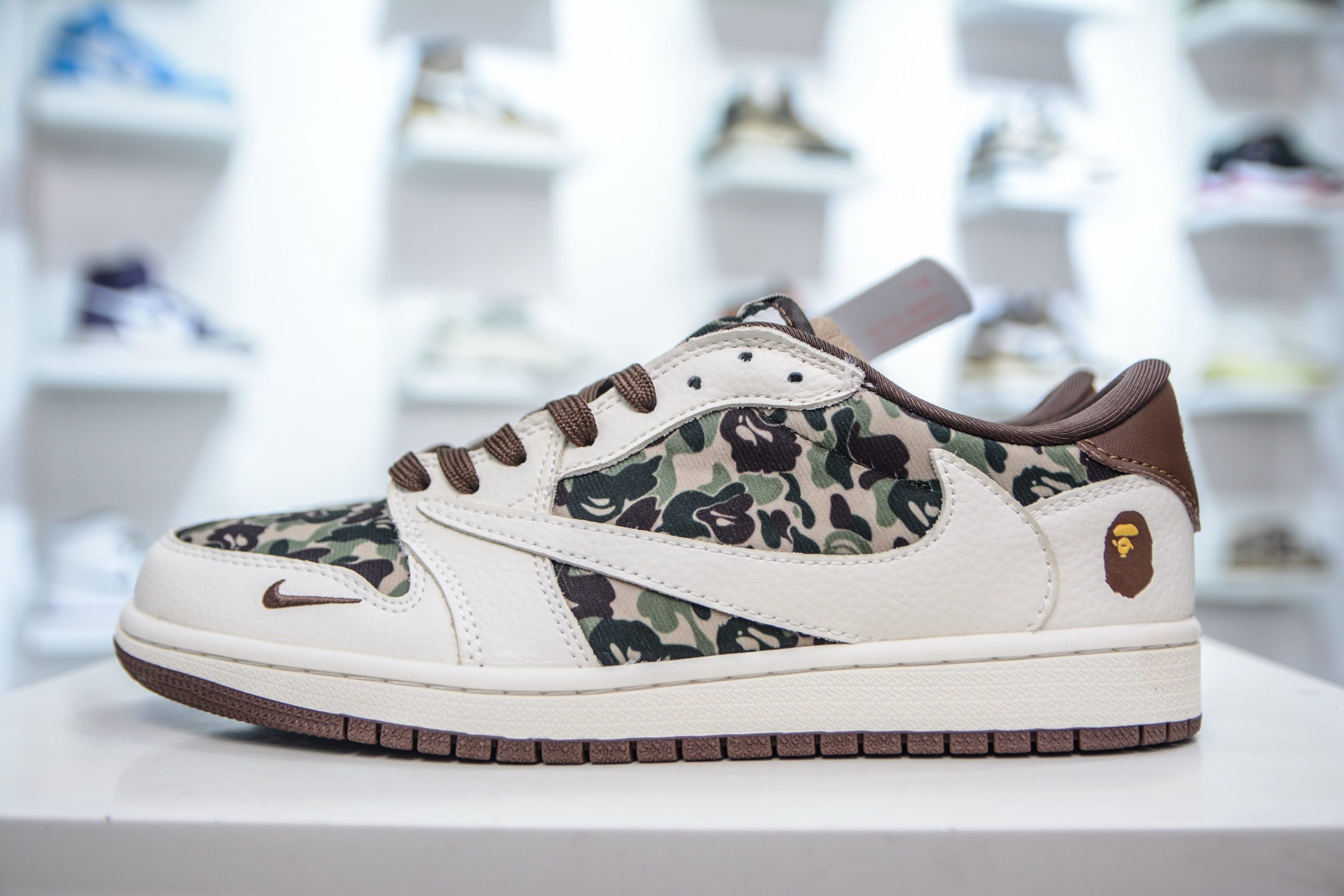 270  TS x Air Jordan AJ1 Low x Bape 猿人头联名-米棕迷彩 弹力鞋带   XS2024-019