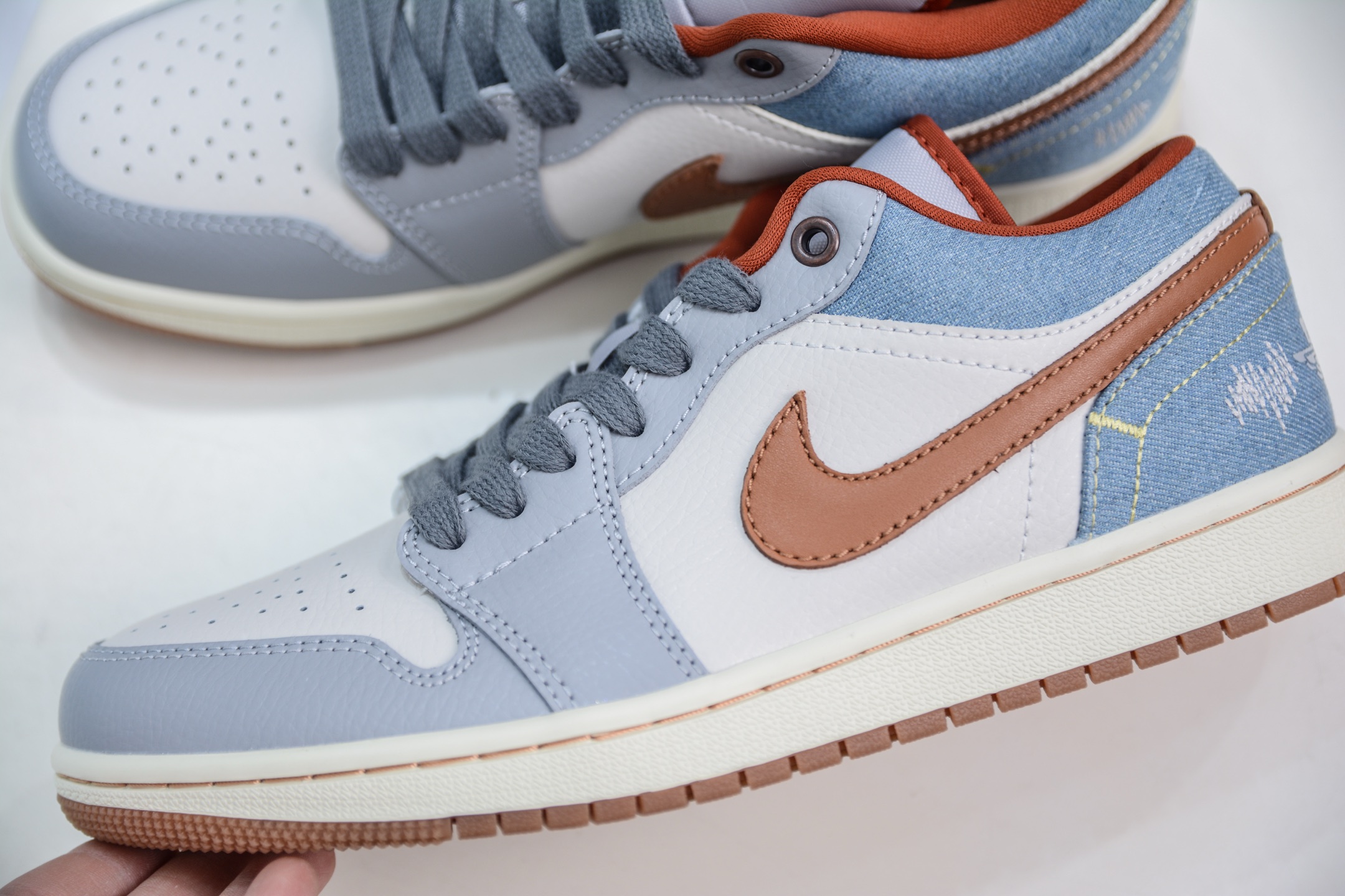 220  X版纯原 顶级Air Jordan 1 Low SE”Phantom Denim Swoosh 灰棕牛仔  FZ5045-091