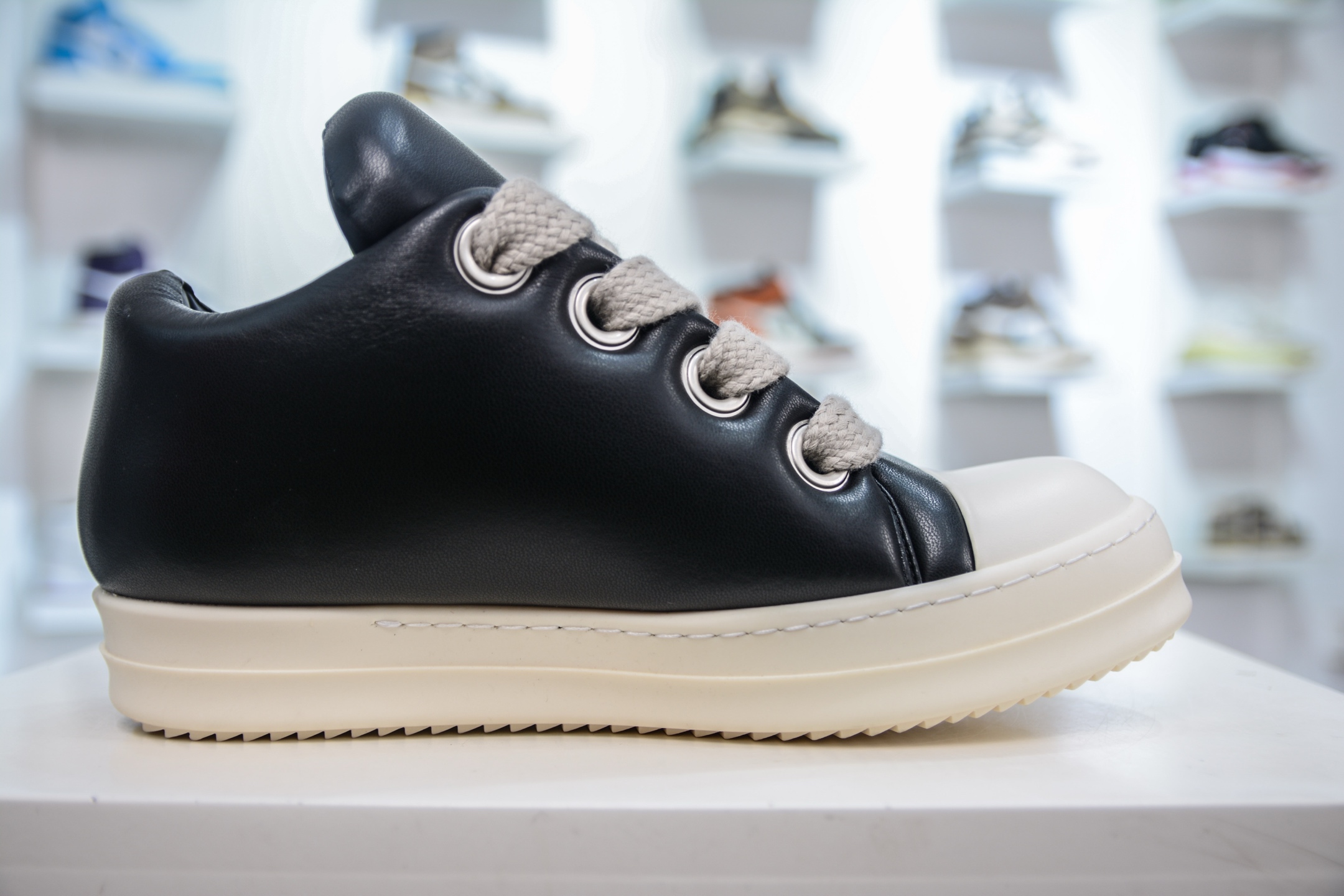 480  OG纯原 RO欧文斯Rickowens 主线 “西瓜头款式黑色皮面粗鞋带面包鞋”