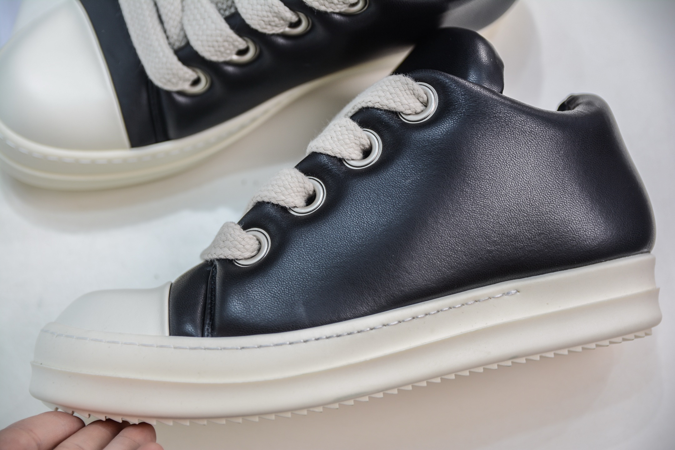 480  OG纯原 RO欧文斯Rickowens 主线 “西瓜头款式黑色皮面粗鞋带面包鞋”