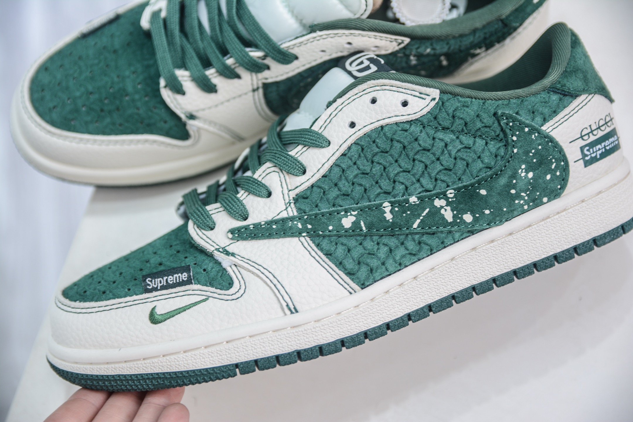 270 TS x Air Jordan x Supreme x Gucci x AJ1 Low 倒钩低帮联名古驰SUP-编织白绿 XS2024-0008