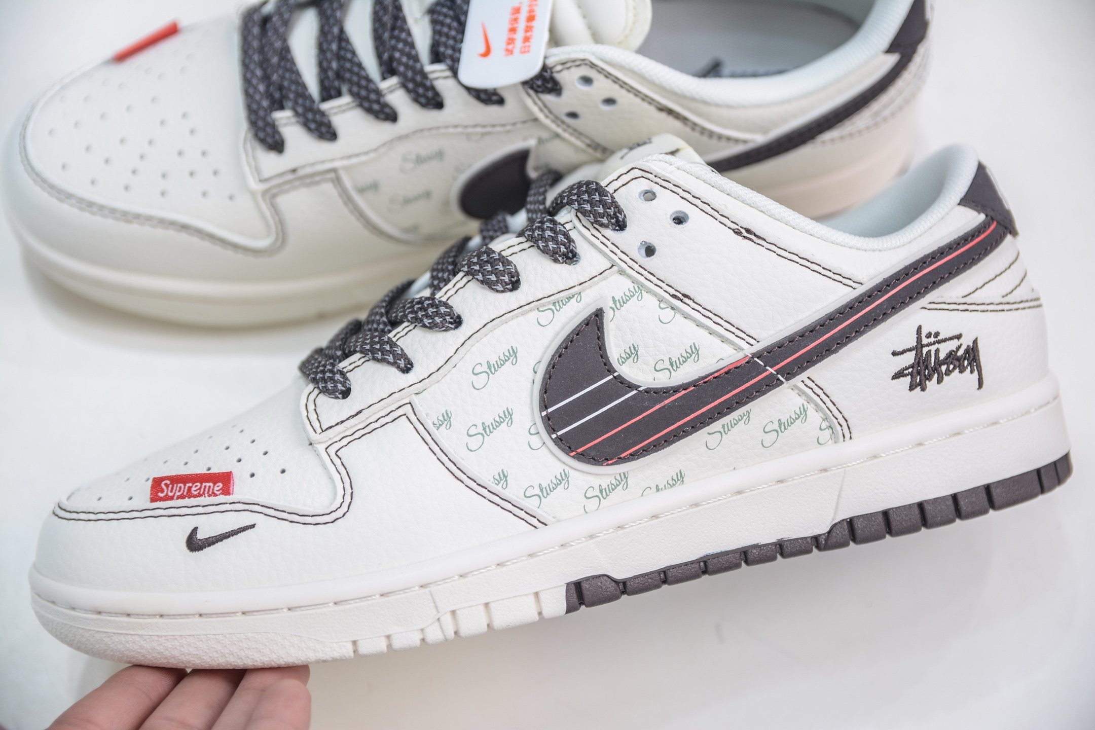 280 Nike SB Dunk Low x Supreme x Stussy SUP斯图西联名-白棕双拼红线 XS6089-536
