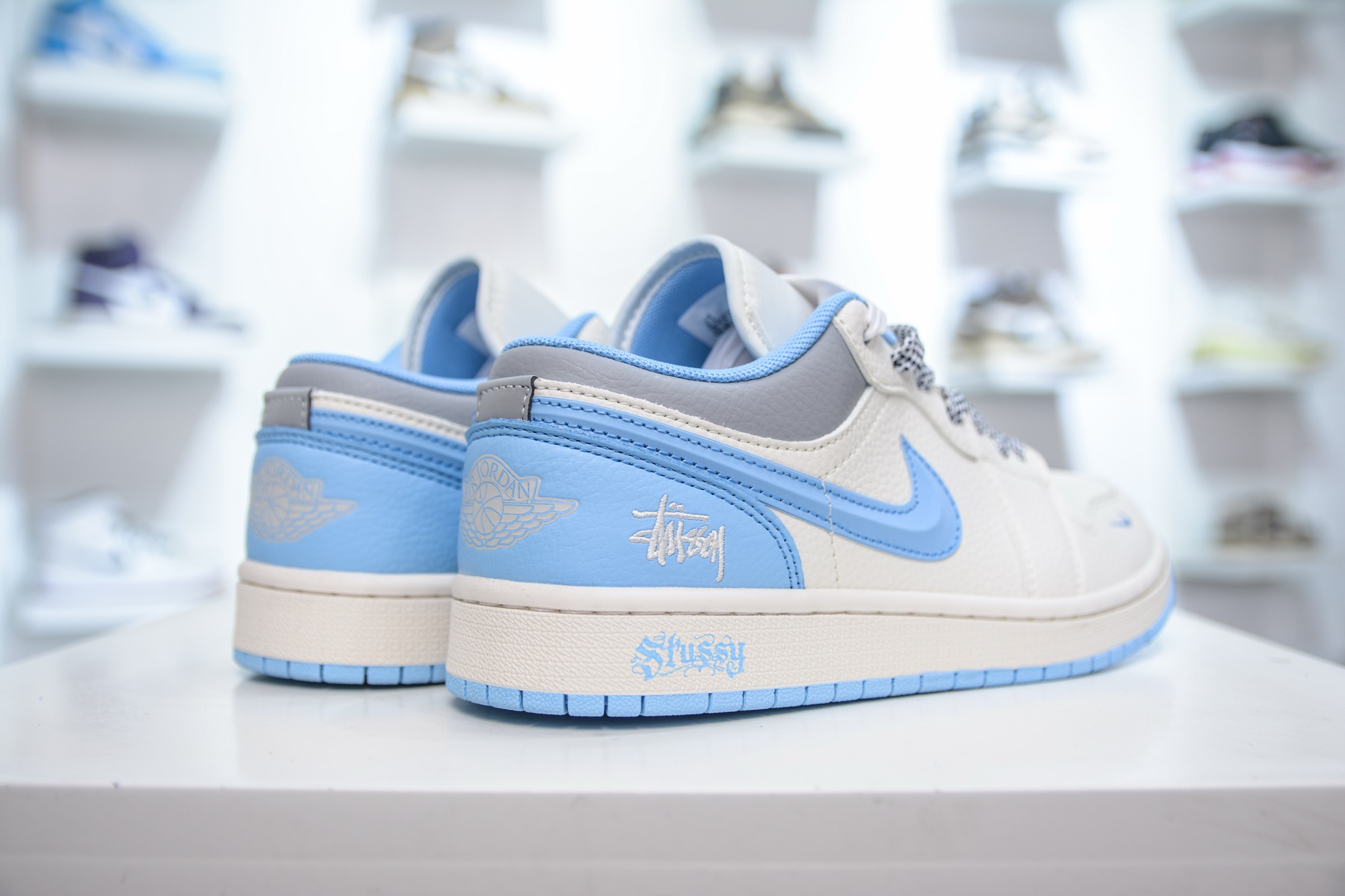 270 Air Jordan 1 Retro Low x Stussy 斯图西联名-米灰蓝立体勾 XS6086-559