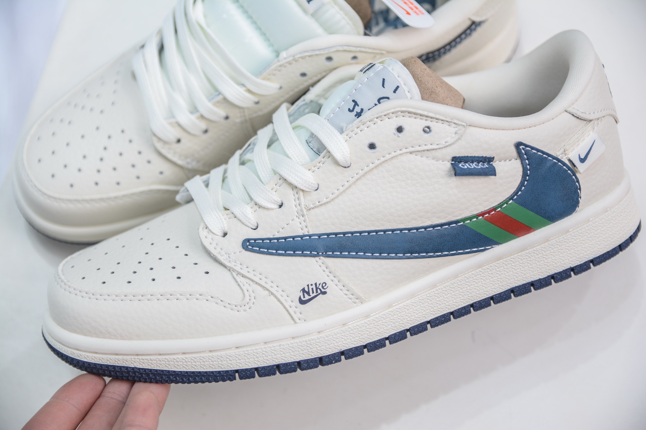 270 TS x Air Jordan x GUCCI AJ1 Low 倒钩低帮联名古驰-绿红条纹勾 XS2024-027