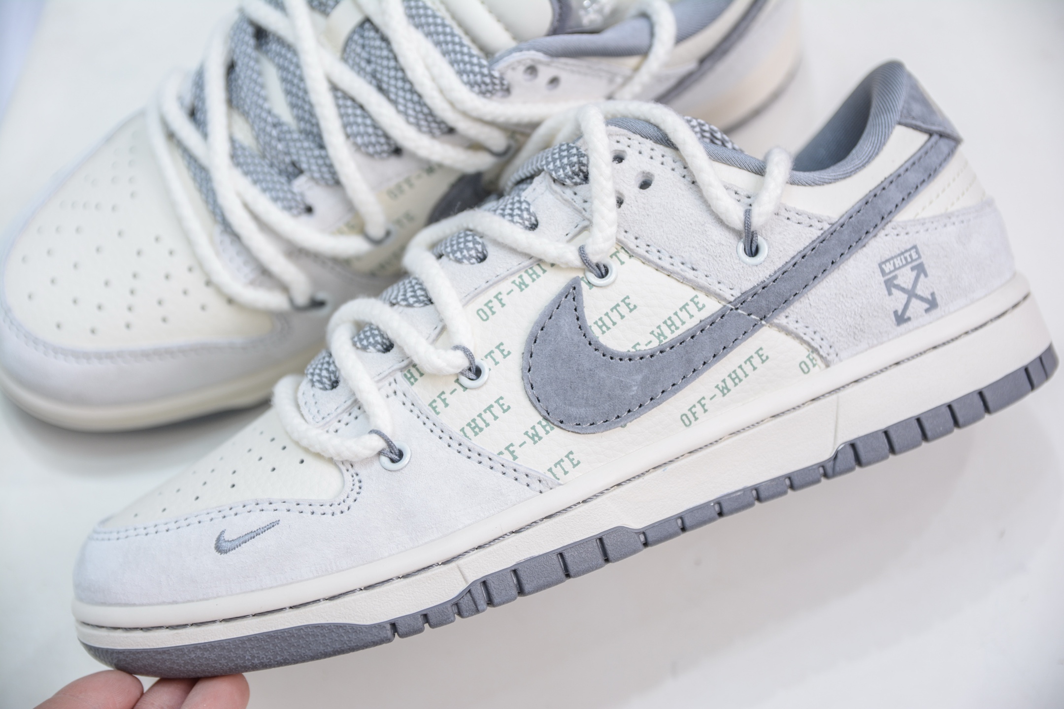 Nike SB Dunk Low x Off-White OW联名-白灰绑带字幕灰勾 YX5066-223