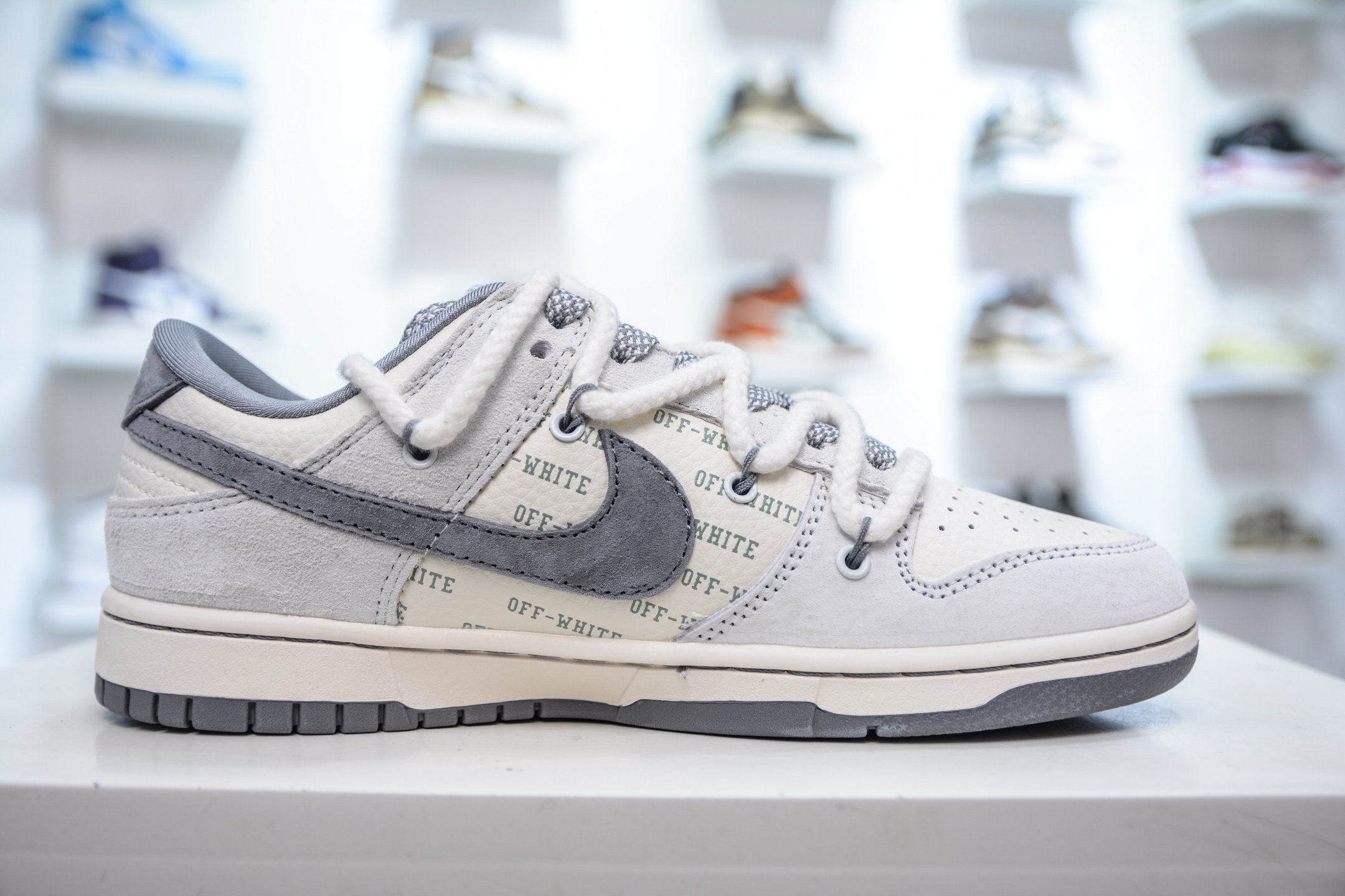 Nike SB Dunk Low x Off-White OW联名-白灰绑带字幕灰勾 YX5066-223