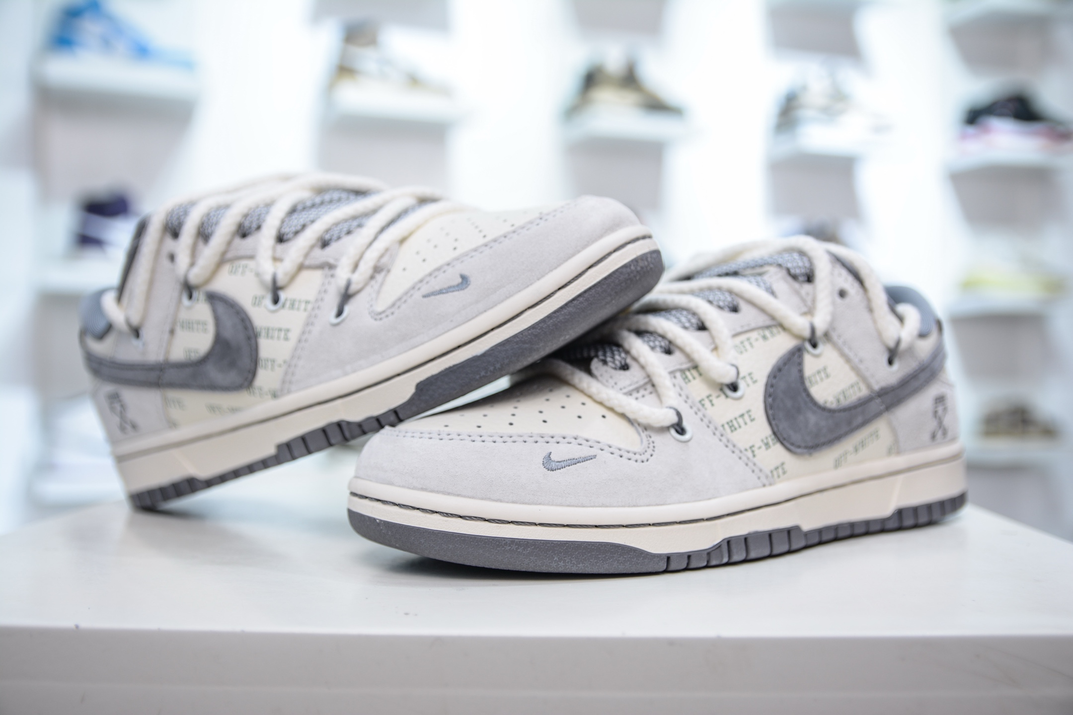 Nike SB Dunk Low x Off-White OW联名-白灰绑带字幕灰勾 YX5066-223